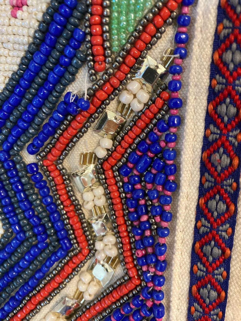 America & Beyond Boho Embroidered & Beaded  Tote Bag with Pom Pom Tassels - Picture 9 of 17